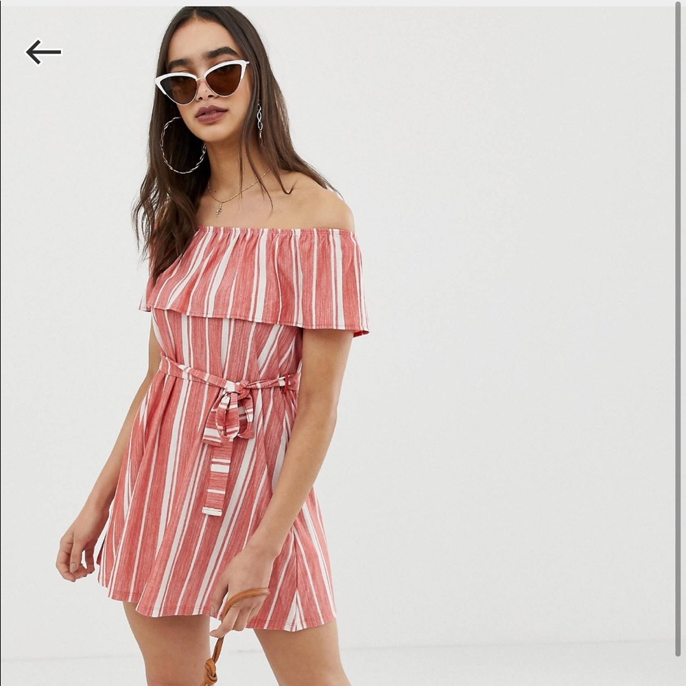 ASOS off shoulder pique stripe sundress with belt